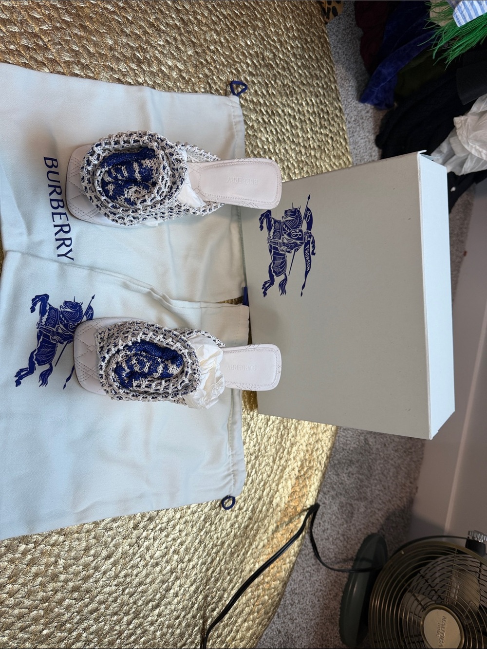 Burberry Cream & Blue Crochet Slide Mules - Picture 2 of 7